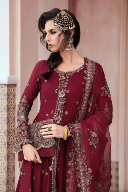 Maria B | Sateen Formals 23 | Maroon CST-708 - Pakistani Designer Dress - by Maria B | Type: Formal - 100% Original at Saira Sultan