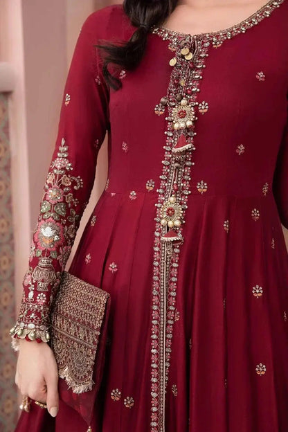 Maria B | Sateen Formals 23 | Maroon CST-708 - Pakistani Designer Dress - by Maria B | Type: Formal - 100% Original at Saira Sultan