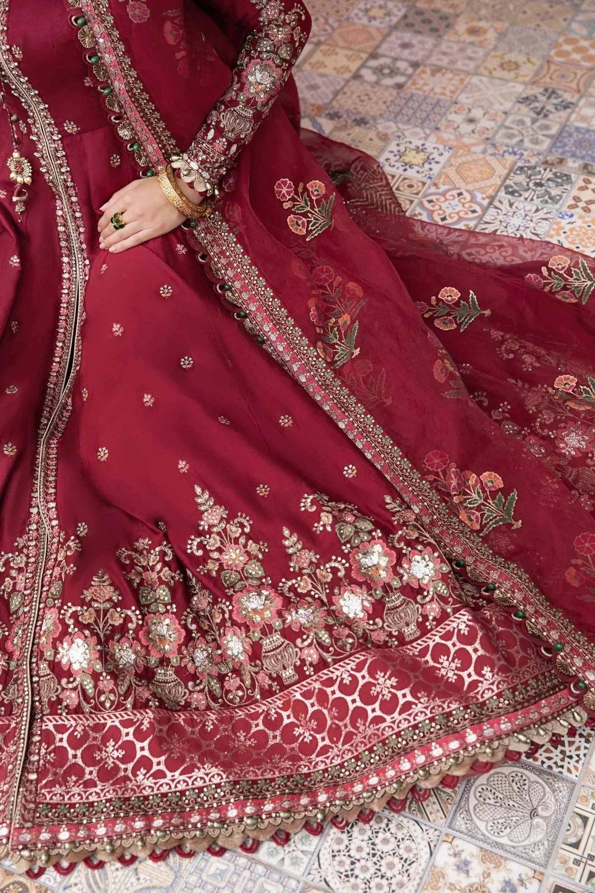 Maria B | Sateen Formals 23 | Maroon CST-708 - Pakistani Designer Dress - by Maria B | Type: Formal - 100% Original at Saira Sultan