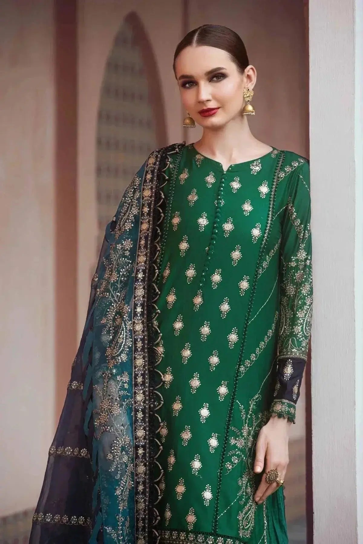 Maria B | Sateen Formals 23 | Emerald Green CST-711 - Pakistani Designer Dress - by Maria B | Type: Formal - 100% Original at Saira Sultan