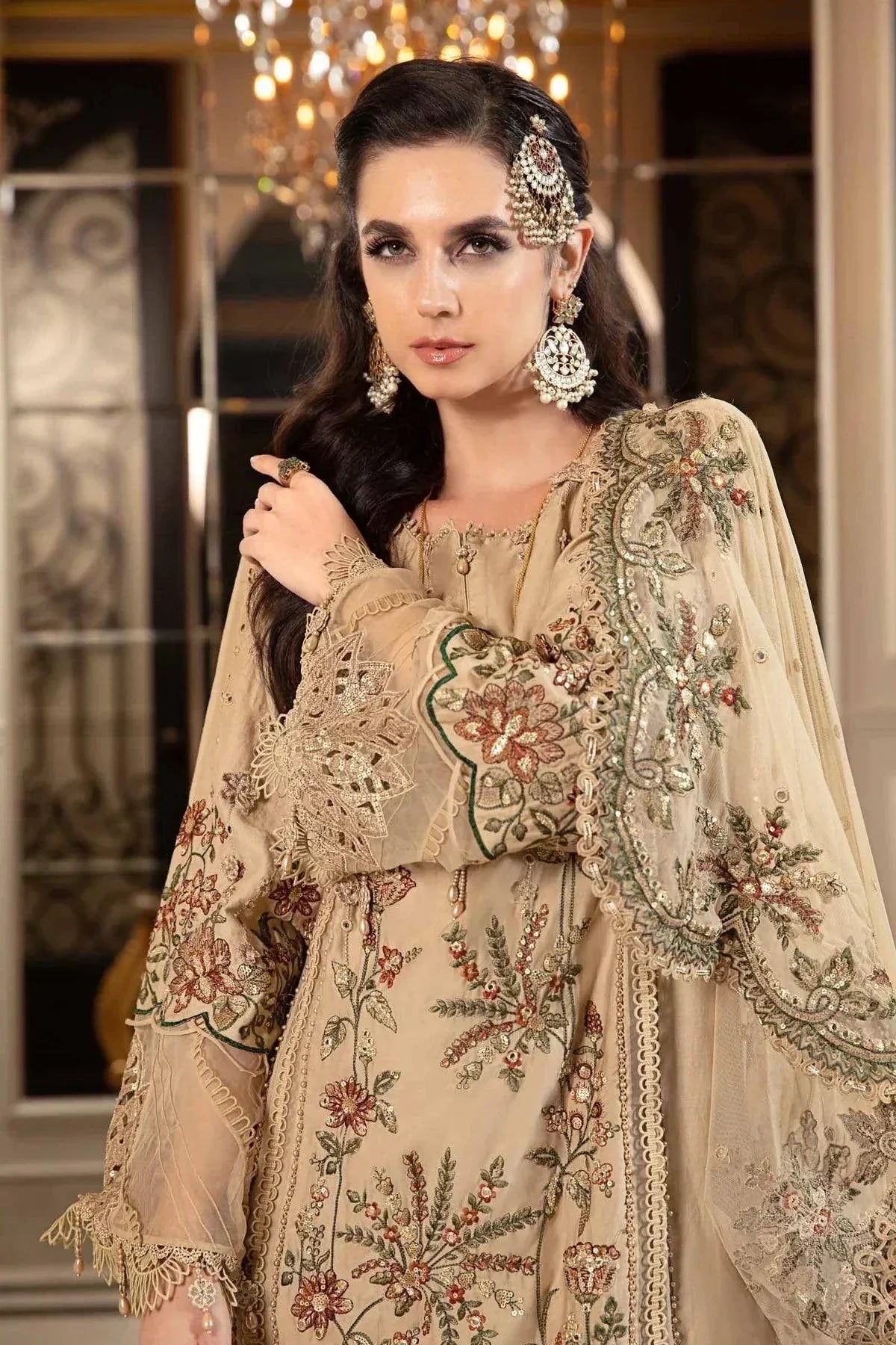 Maria B | Sateen Formals 23 | Beige CST-712 - Pakistani Designer Dress - by Maria B | Type: Formal - 100% Original at Saira Sultan