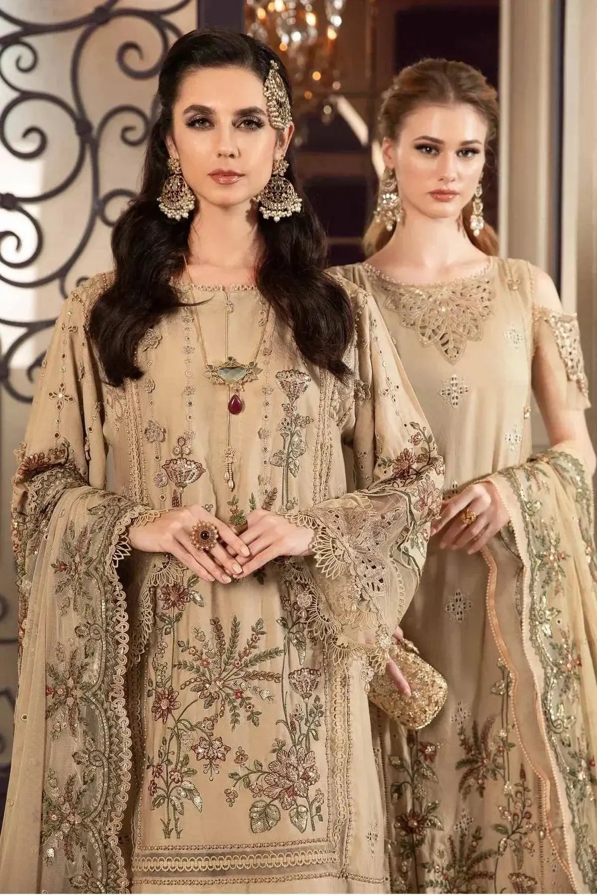 Maria B | Sateen Formals 23 | Beige CST-712 - Pakistani Designer Dress - by Maria B | Type: Formal - 100% Original at Saira Sultan