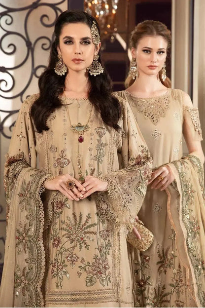 Maria B | Sateen Formals 23 | Beige CST-712 - Pakistani Designer Dress - by Maria B | Type: Formal - 100% Original at Saira Sultan