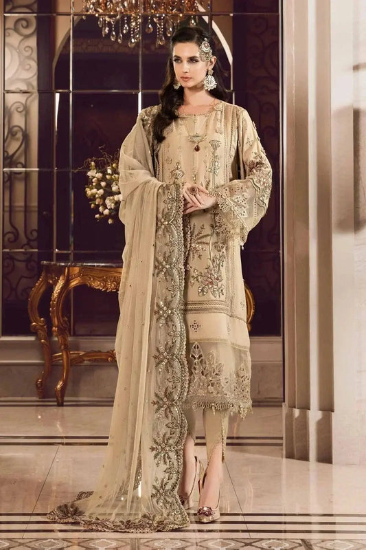 Maria B | Sateen Formals 23 | Beige CST-712 - Pakistani Designer Dress - by Maria B | Type: Formal - 100% Original at Saira Sultan