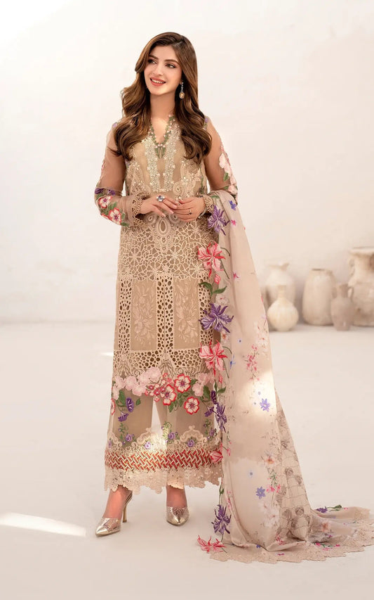 Asifa and Nabeel | Azalia Summer 25 | Carnation (AZL25-09) XS Beige Lawn