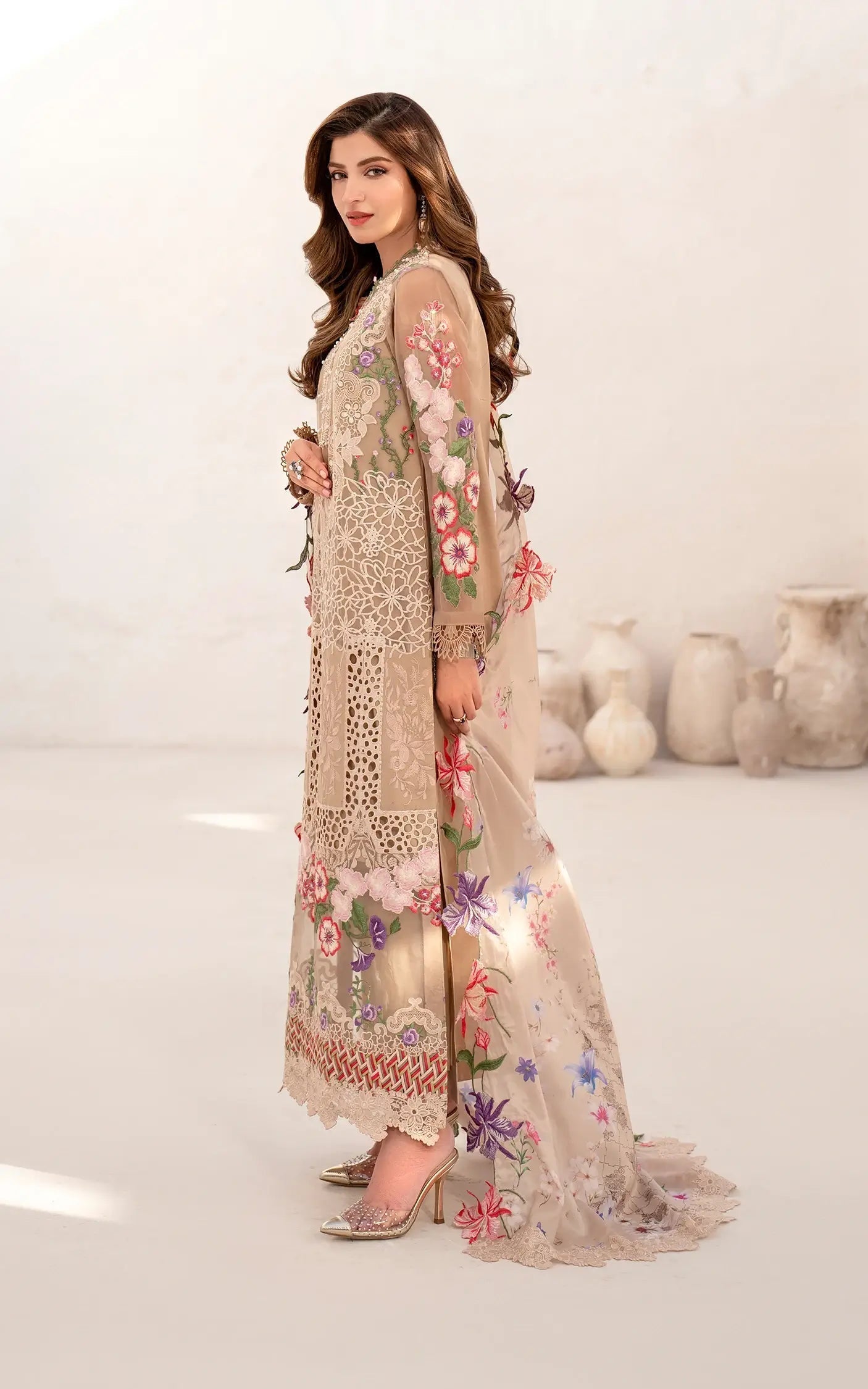 Asifa and Nabeel | Azalia Summer 25 | Carnation (AZL25-09) XL Beige Lawn