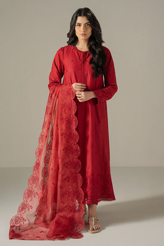 Cross Stitch | Chikankari Lawn 25 | CARMINE GRIS XS Red Lawn