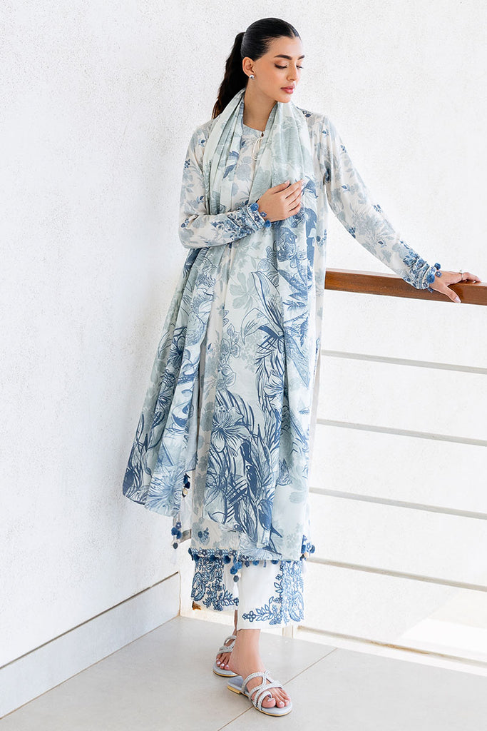 Cross Stitch | Cotton Satin 25 |  WHIMSICAL TEAL - Pakistani Designer Dress - by Cross Stitch - Type : Ladies Clothes - 100% Original at Saira Sultan