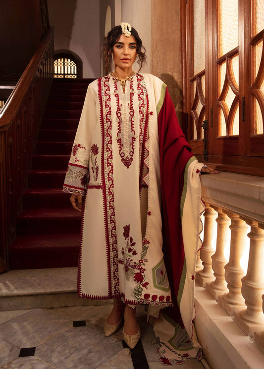 Crimson | Aaleen Winter 24 | Musafir XS Ivory Khaddar
