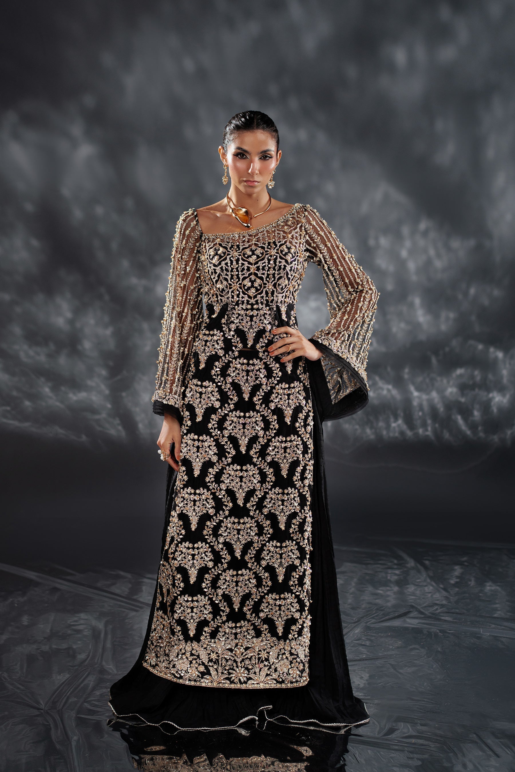 Ammara Khan | Kara Wedding Formals | D-01 XS Black Net