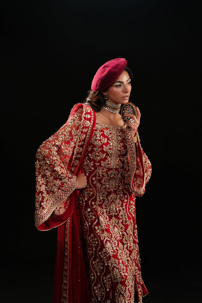 Ammara Khan | Kara Wedding Formals | D-02 XL Haute Red Net