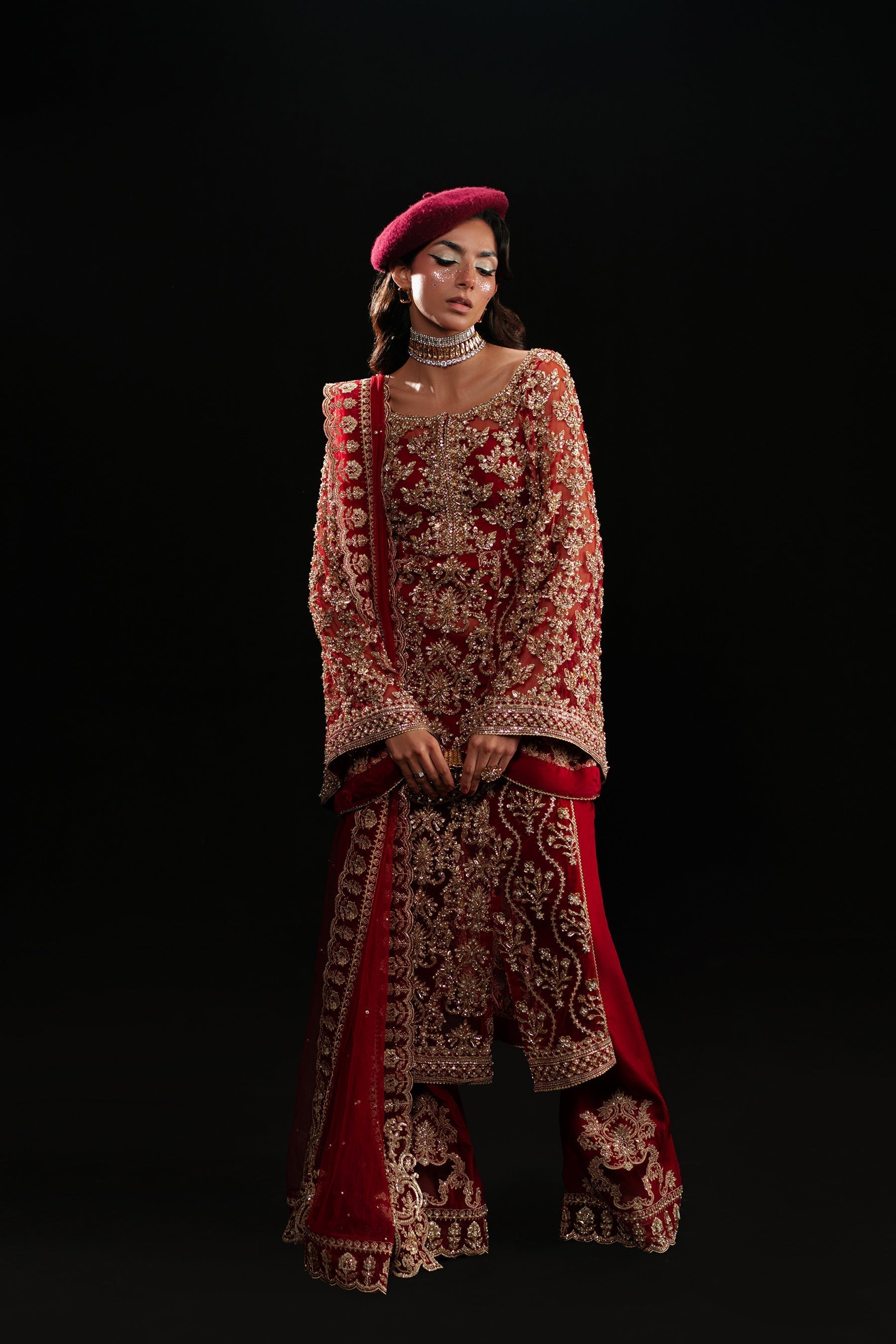 Ammara Khan | Kara Wedding Formals | D-02 XS Haute Red Net