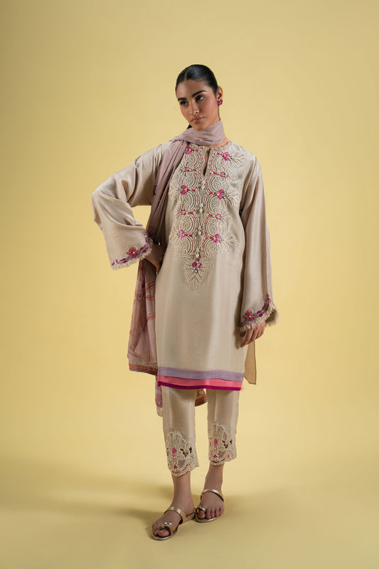 Ammara Khan | Sia 25 | D-03 XS Beige Blended Silk