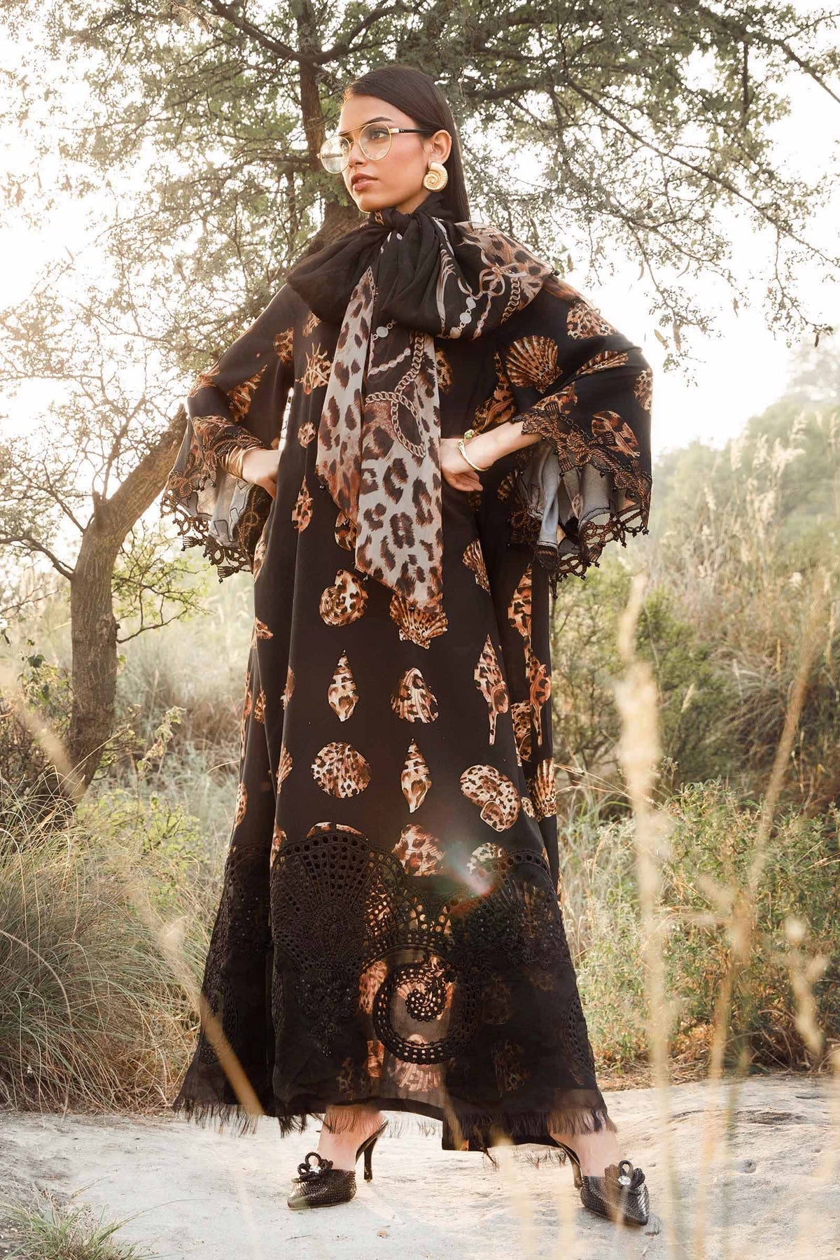 Maria B | M Prints Winter 24 | MPT-2410-B L Black Linen