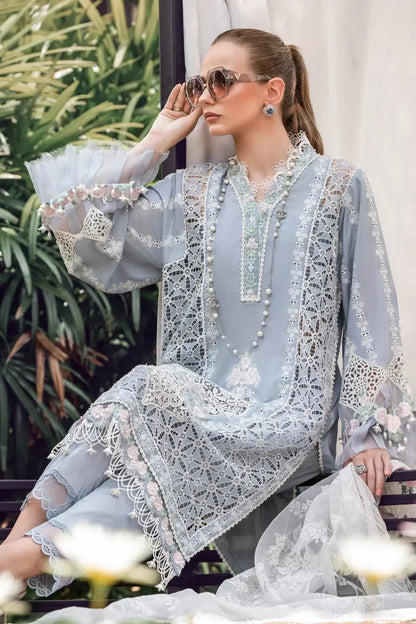 Maria B | Luxury Lawn | EL-23-10-Ice Blue - Pakistani Designer Dress - by Maria B | Type: Luxury - 100% Original at Saira Sultan