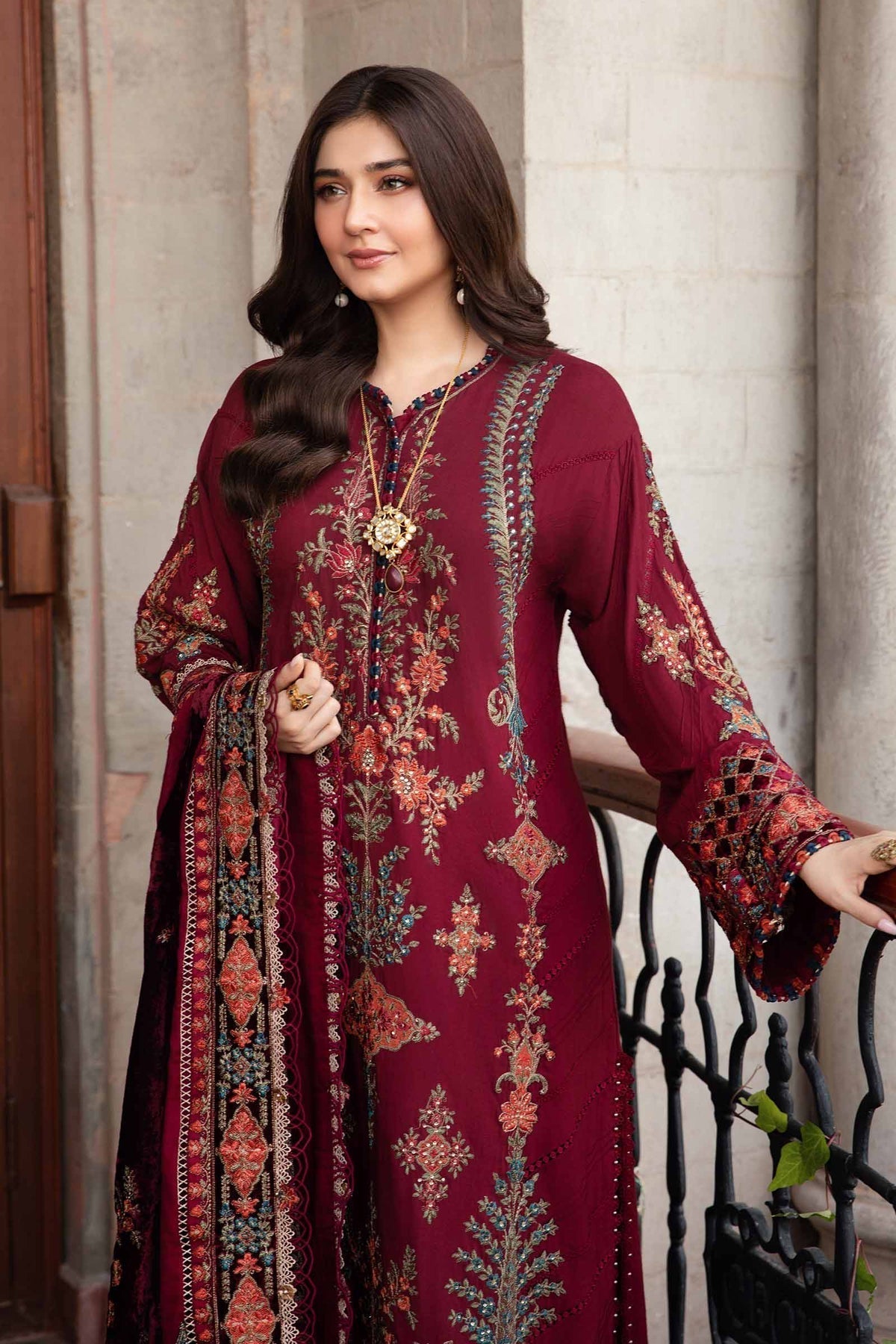 Maria B | Winter Luxe 24 | Velvet DL-1210 - Pakistani Designer Dress - by Maria B | Type: Ladies Clothes - 100% Original at Saira Sultan