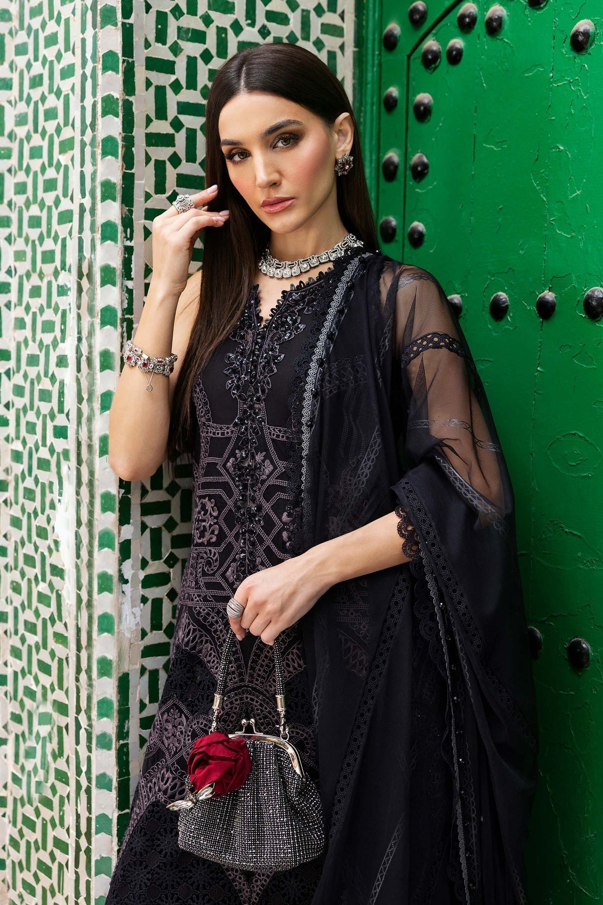 Maria B | Luxury Lawn 25 | D-2512-B M Black Lawn