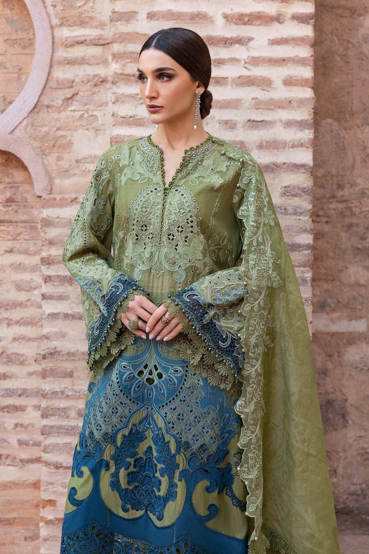 Maria B | Luxury Lawn 25 | D-2501-A S Olive Paper Cotton
