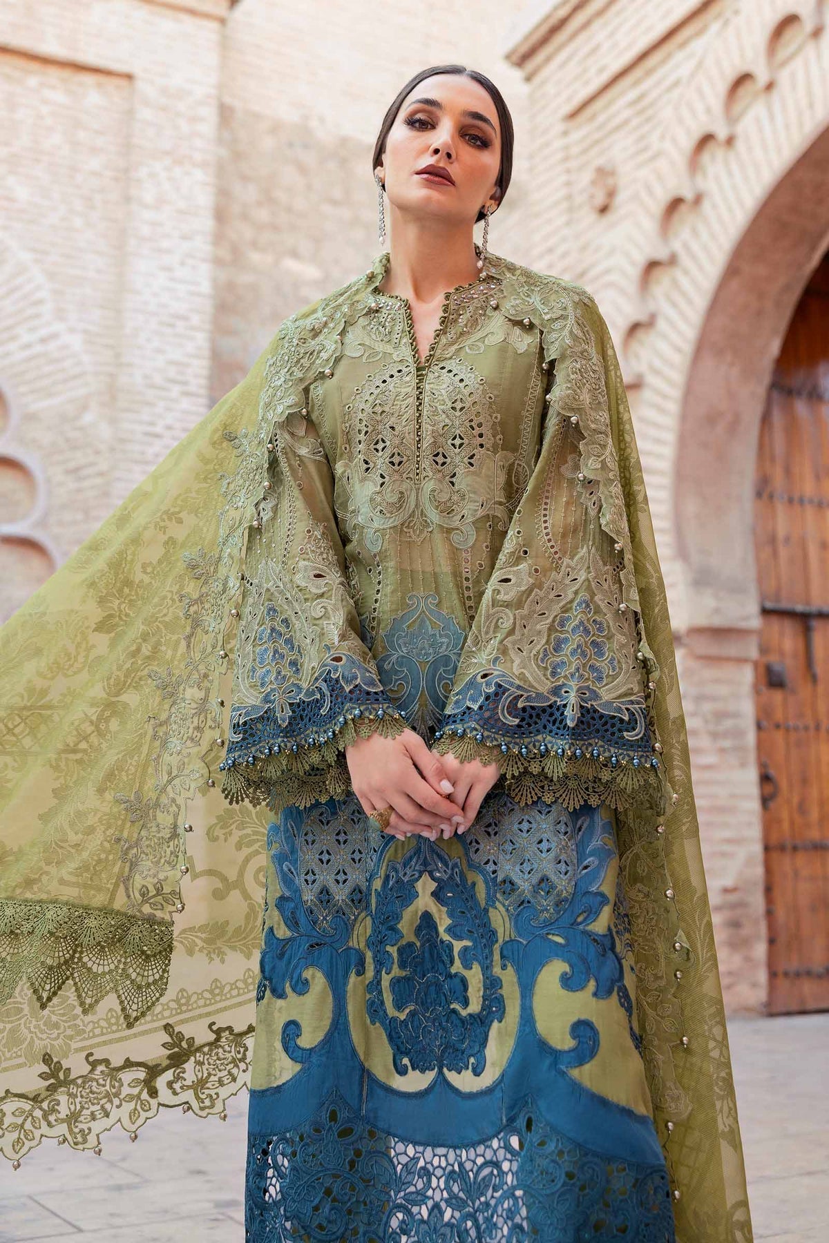 Maria B | Luxury Lawn 25 | D-2501-A XL Olive Paper Cotton