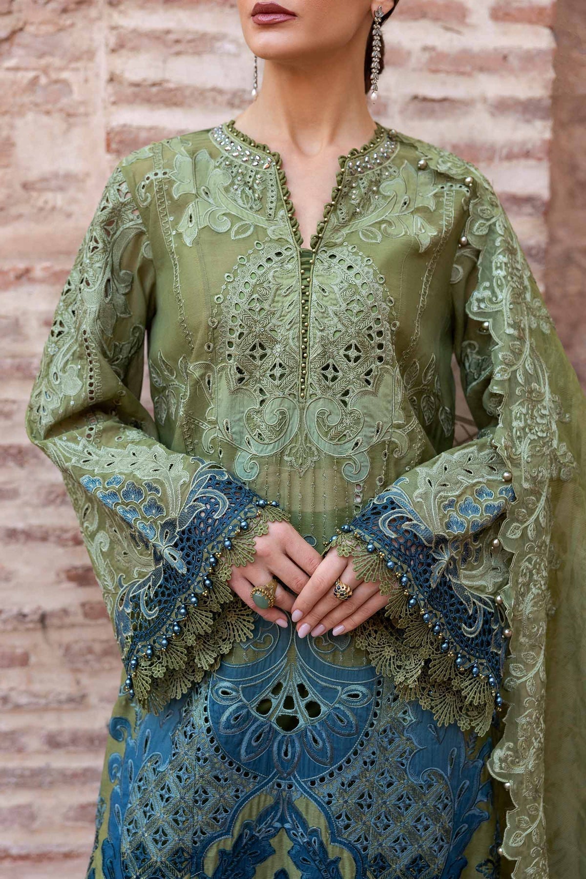 Maria B | Luxury Lawn 25 | D-2501-A M Olive Paper Cotton