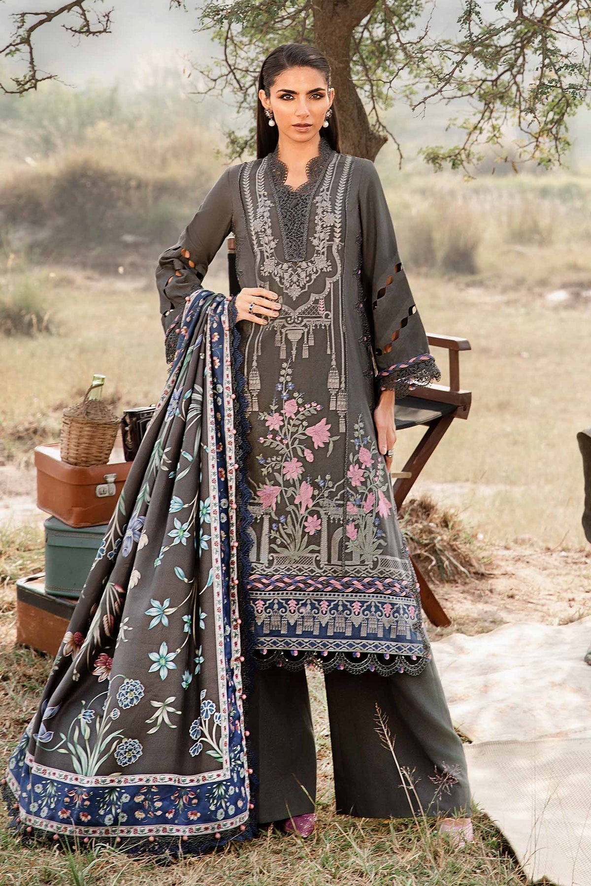 Maria B | M Prints Winter 24 | MPT-2401-A XS Gray Linen