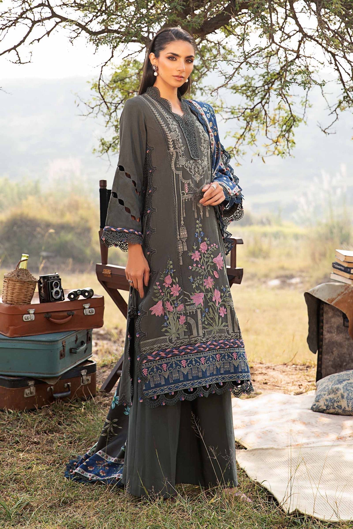 Maria B | M Prints Winter 24 | MPT-2401-A S Gray Linen