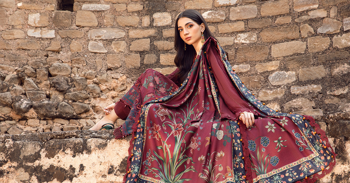 Maria B | M Prints Winter 24 | MPT-2401-B XL Maroon Linen