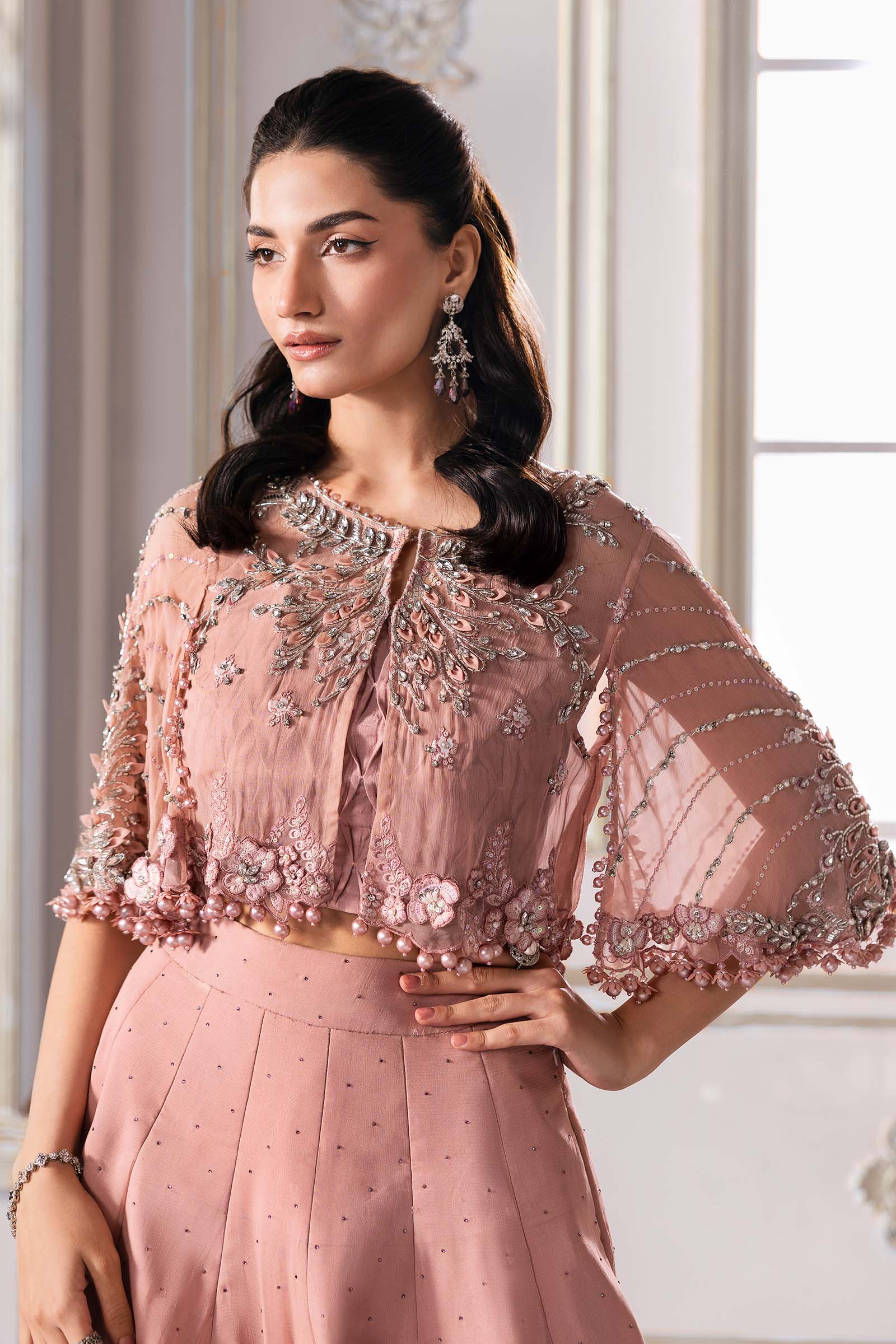Maria B | Mbroidered 2025 | BD-3001 S Ash Pink Short Jacket with Lehnga