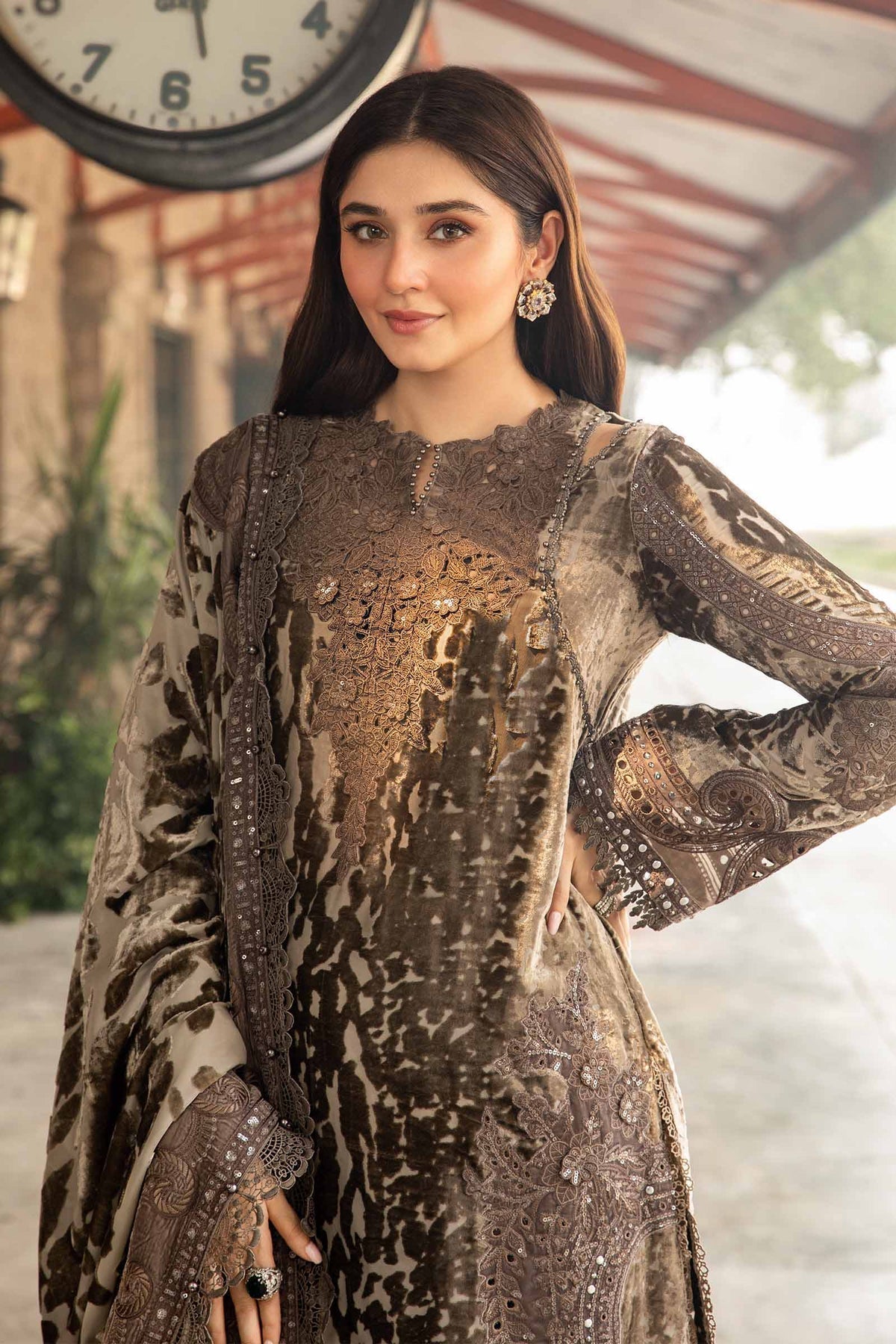 Maria B | Winter Luxe 24 | Velvet DL-1201 - Pakistani Designer Dress - by Maria B | Type: Ladies Clothes - 100% Original at Saira Sultan