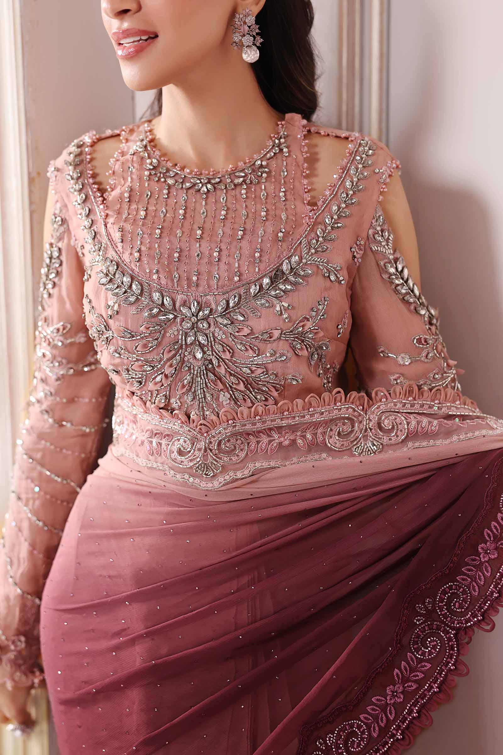 Maria B | Mbroidered 2025 | BD-3001 XL Ash Pink Short Jacket with Lehnga