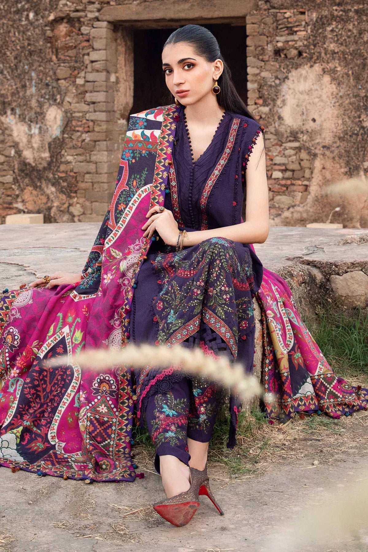 Maria B | M Prints Winter 24 | MPT-2402-A M Dark Purple Linen