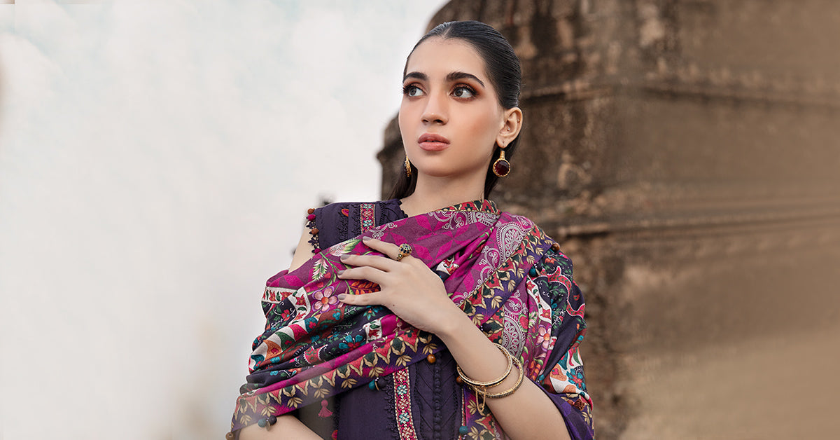 Maria B | M Prints Winter 24 | MPT-2402-A XL Dark Purple Linen