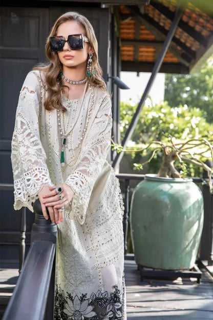 Maria B | Luxury Lawn | EL-23-02-Off White - Pakistani Designer Dress - by Maria B | Type: Luxury - 100% Original at Saira Sultan