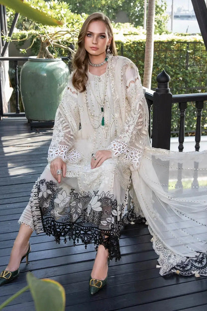 Maria B | Luxury Lawn | EL-23-02-Off White - Pakistani Designer Dress - by Maria B | Type: Luxury - 100% Original at Saira Sultan
