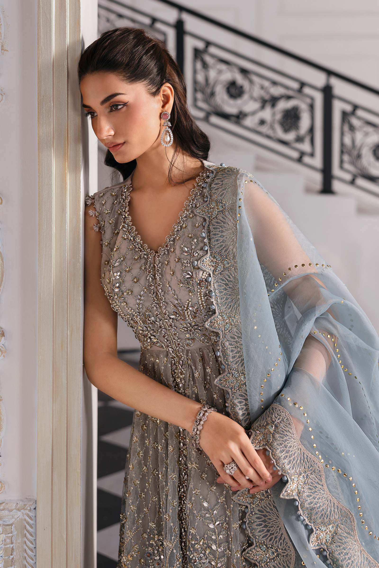 Maria B | Mbroidered 2025 | BD-3002 Custom Size Coffee Short Open Frock with Sharara