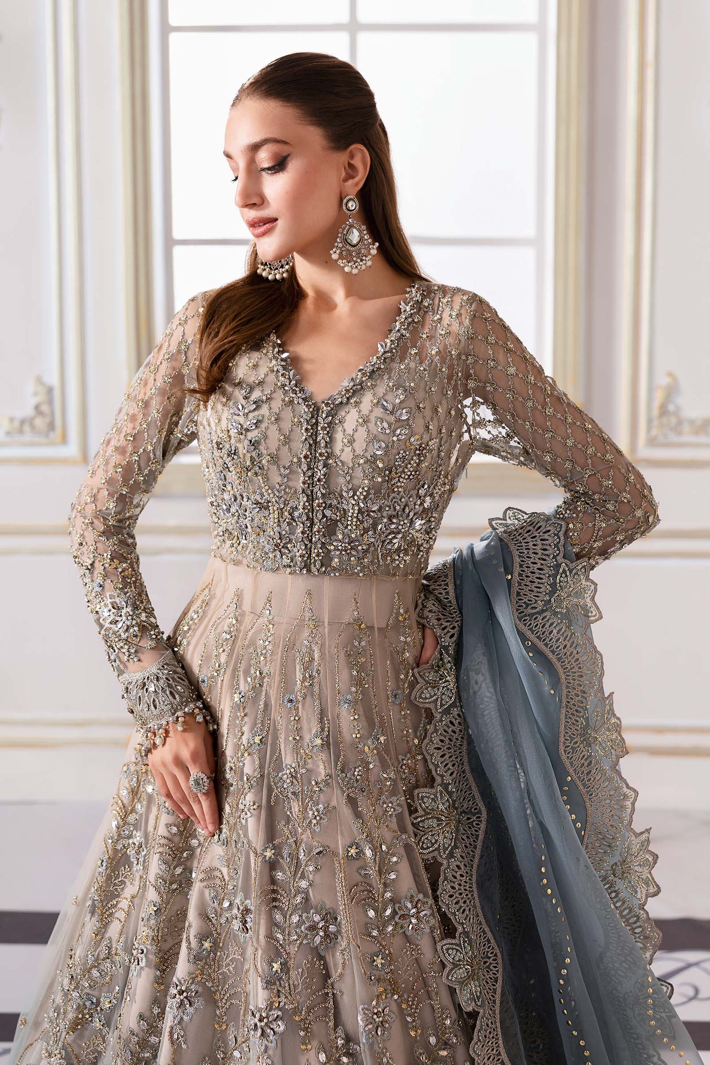 Maria B | Mbroidered 2025 | BD-3002 S Coffee Short Open Frock with Sharara