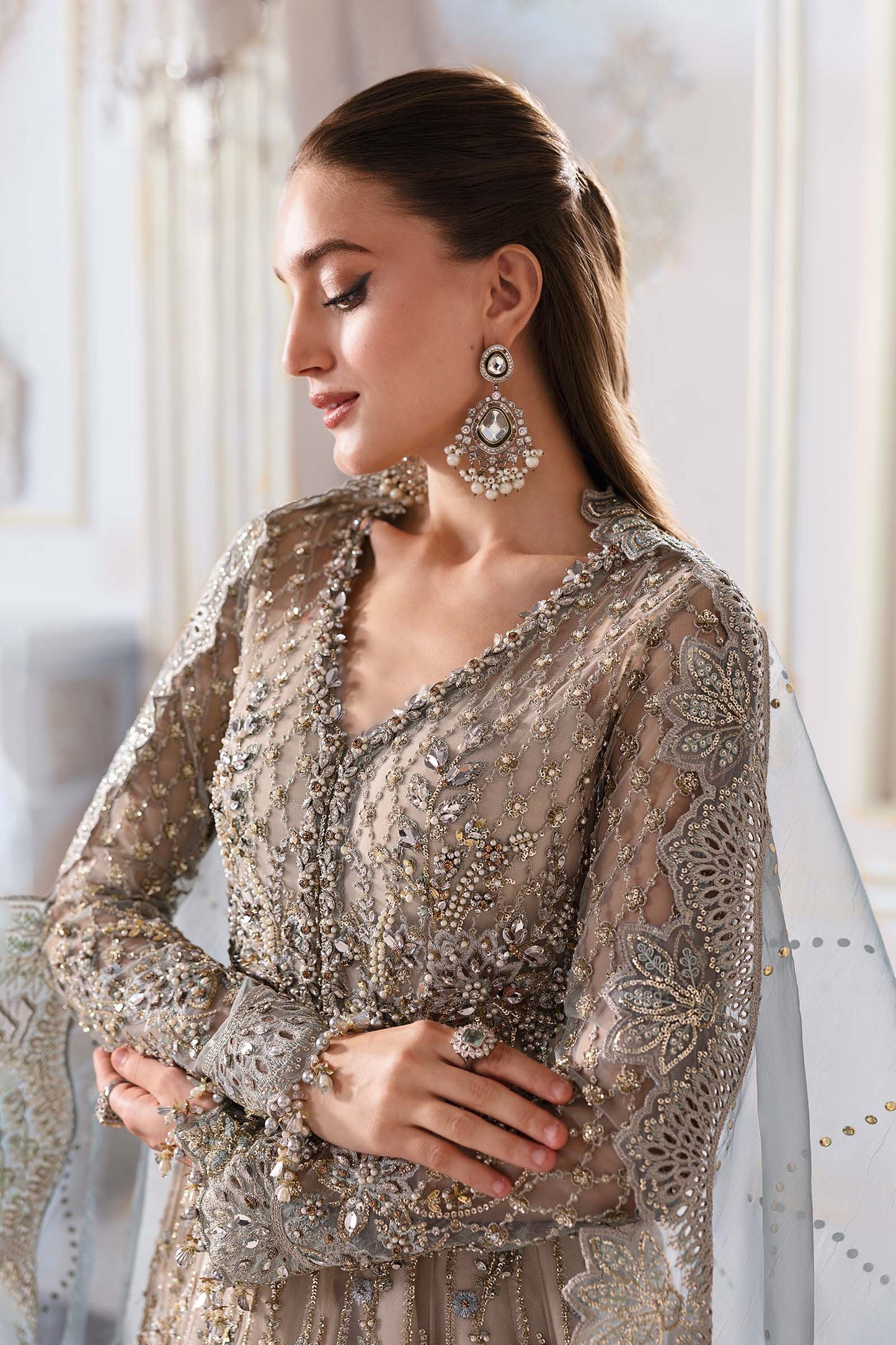 Maria B | Mbroidered 2025 | BD-3002 L Coffee Maxi with Lehnga