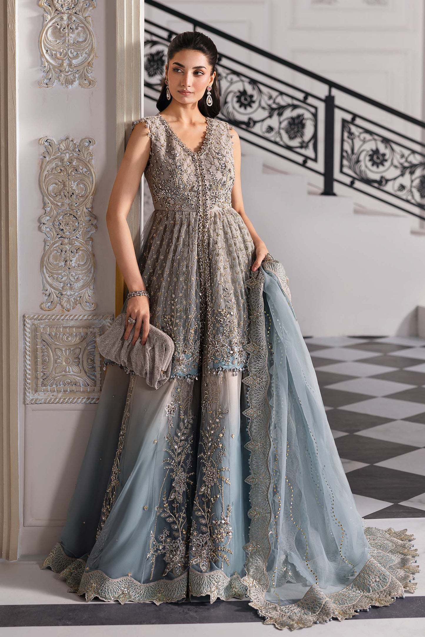 Maria B | Mbroidered 2025 | BD-3002 S Coffee Maxi with Lehnga