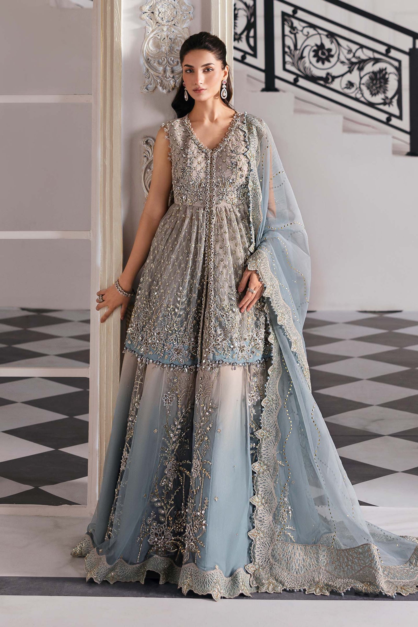 Maria B | Mbroidered 2025 | BD-3002 XS Coffee Short Open Frock with Sharara