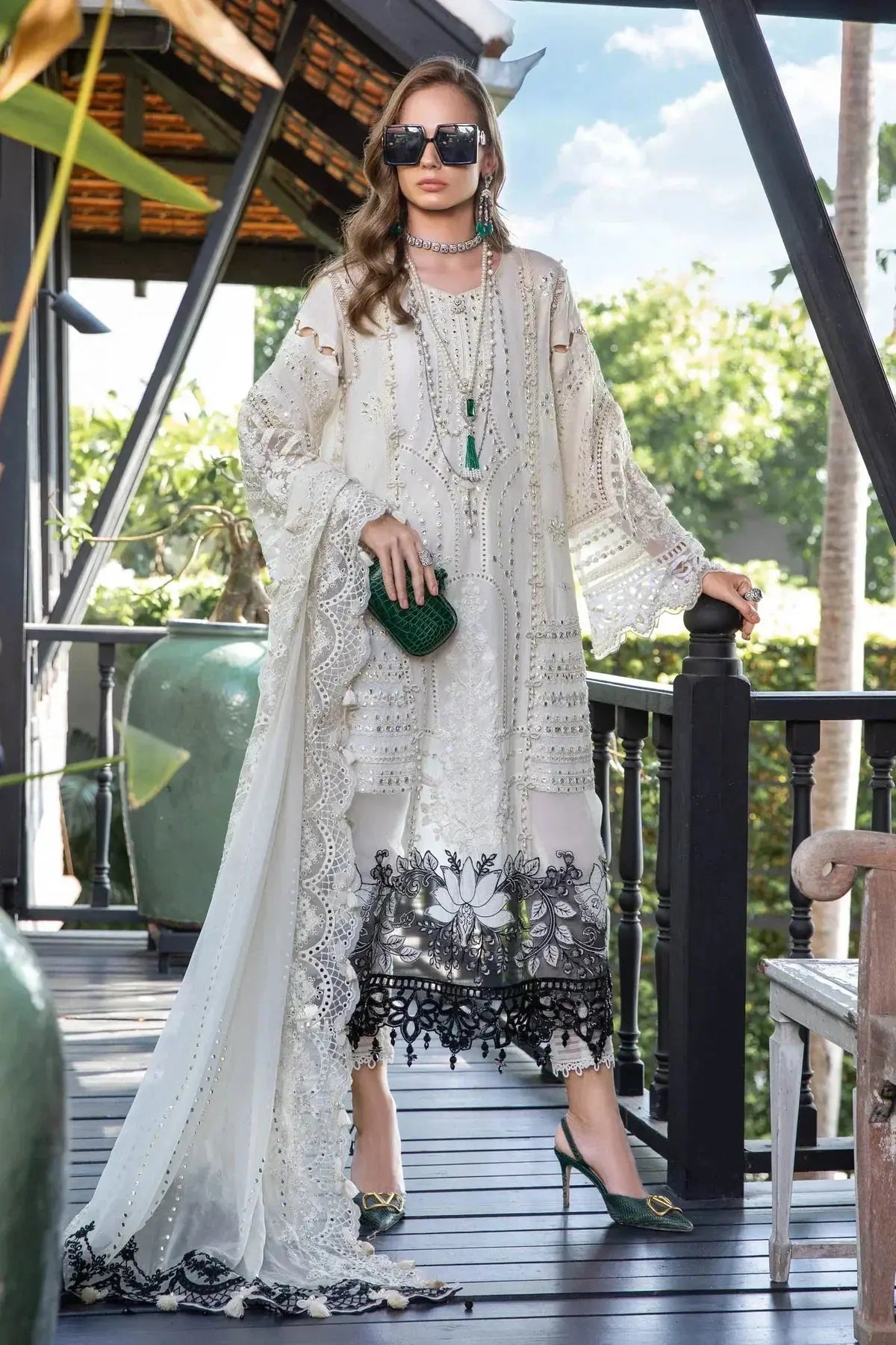 Maria B | Luxury Lawn | EL-23-02-Off White - Pakistani Designer Dress - by Maria B | Type: Luxury - 100% Original at Saira Sultan