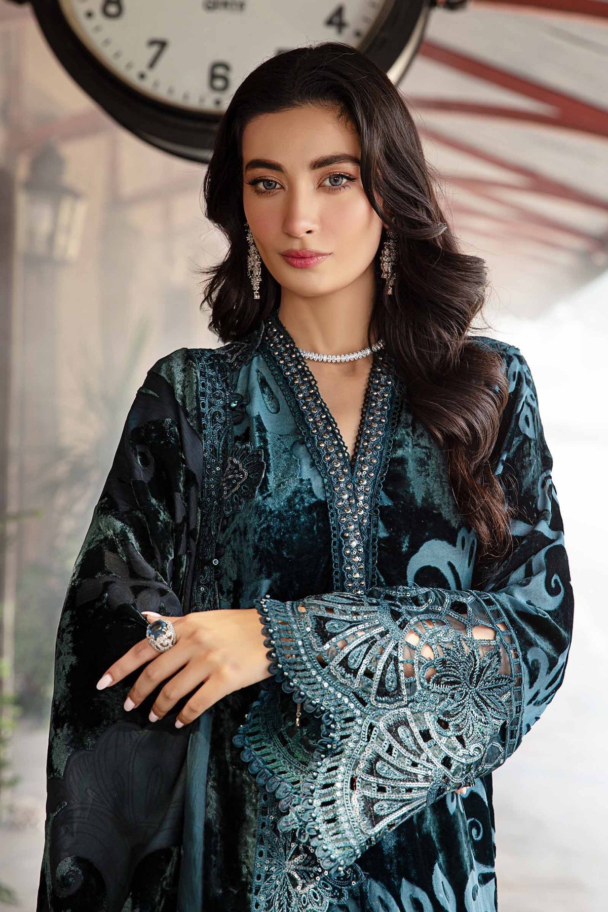 Maria B | Winter Luxe 24 | Velvet DL-1203 - Pakistani Designer Dress - by Maria B | Type: Ladies Clothes - 100% Original at Saira Sultan