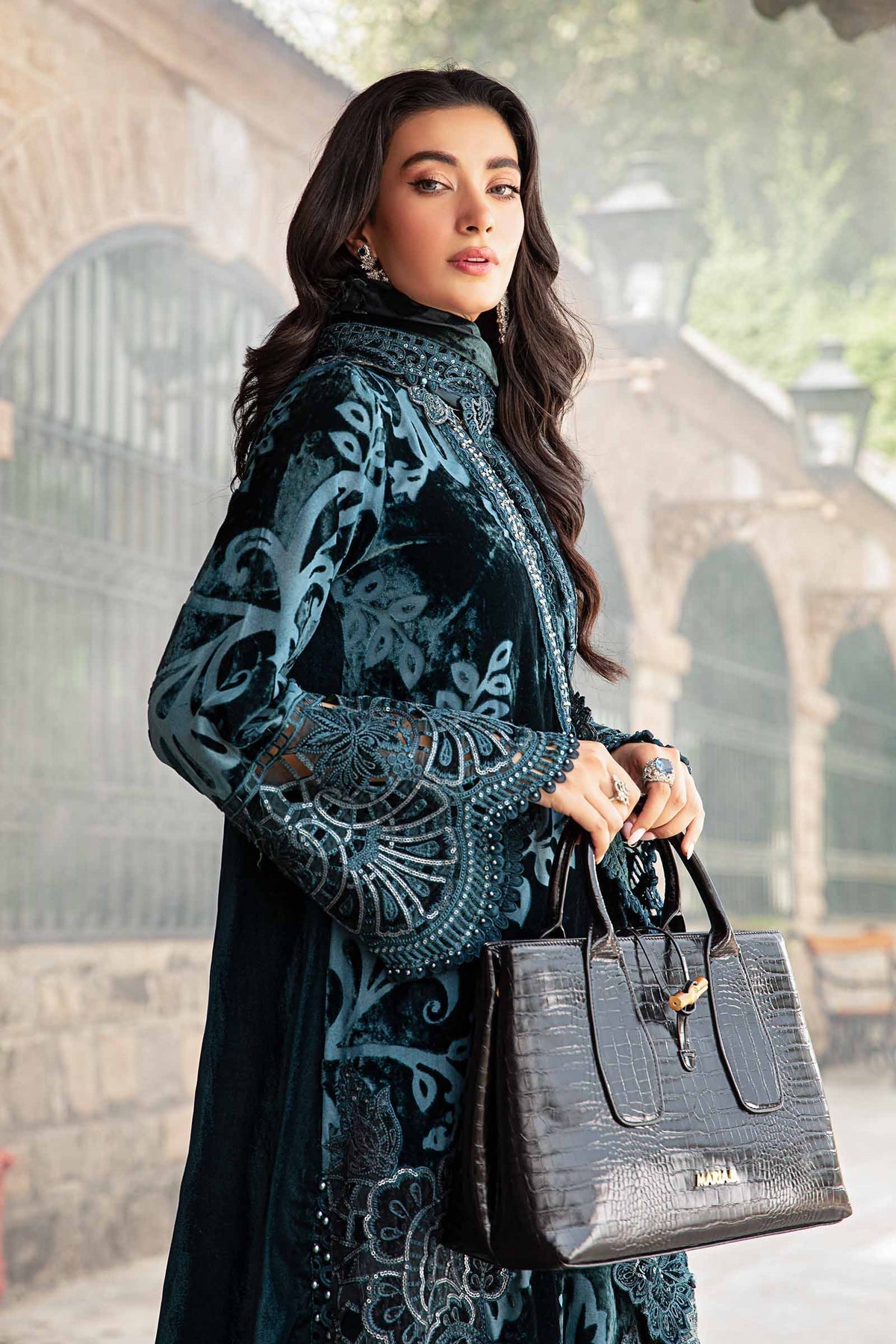 Maria B | Winter Luxe 24 | Velvet DL-1203 - Pakistani Designer Dress - by Maria B | Type: Ladies Clothes - 100% Original at Saira Sultan