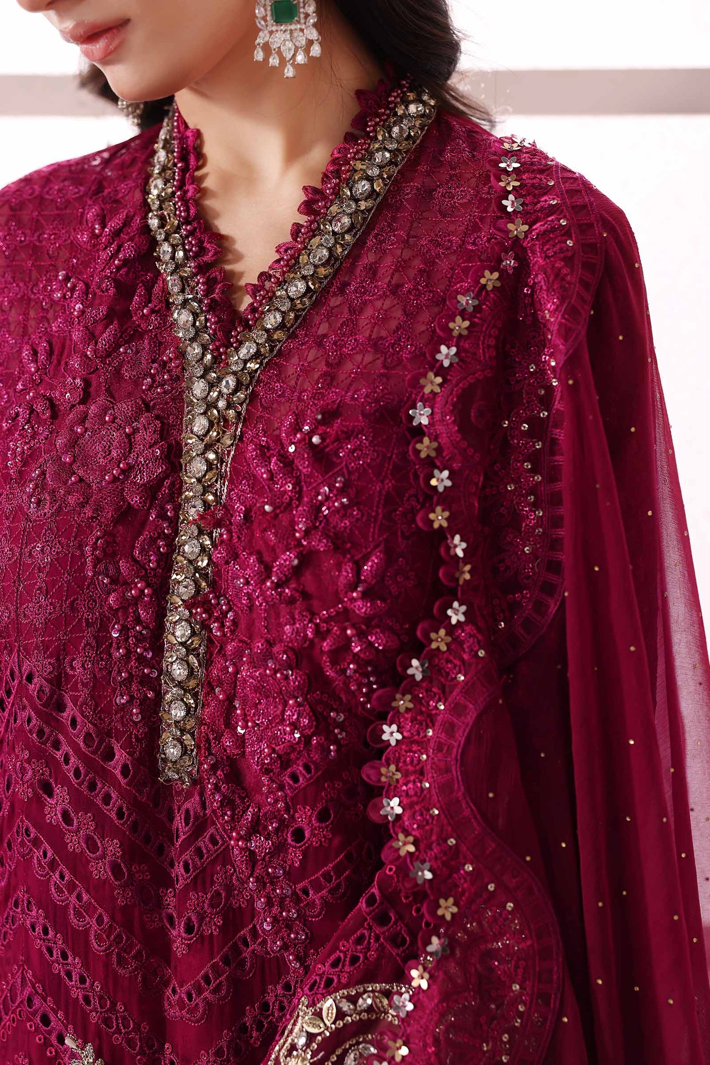 Maria B | Mbroidered 2025 | BD-3003 Custom Size Magenta Short Open Shirt with Wrap Inner with Trouser