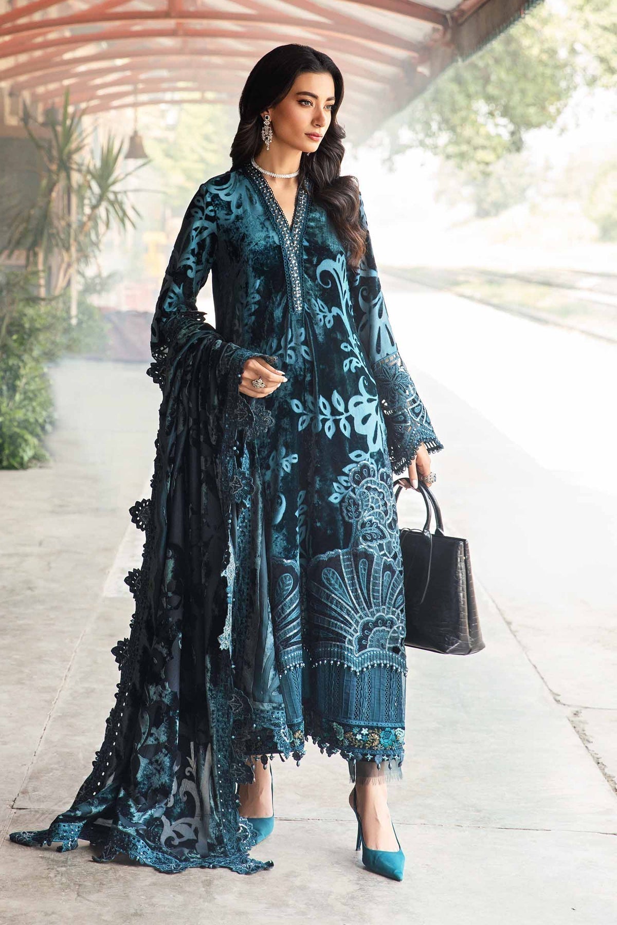 Maria B | Winter Luxe 24 | Velvet DL-1203 - Pakistani Designer Dress - by Maria B | Type: Ladies Clothes - 100% Original at Saira Sultan