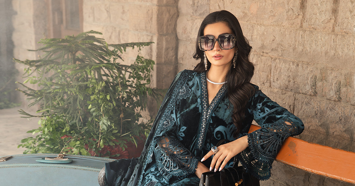 Maria B | Winter Luxe 24 | Velvet DL-1203 - Pakistani Designer Dress - by Maria B | Type: Ladies Clothes - 100% Original at Saira Sultan