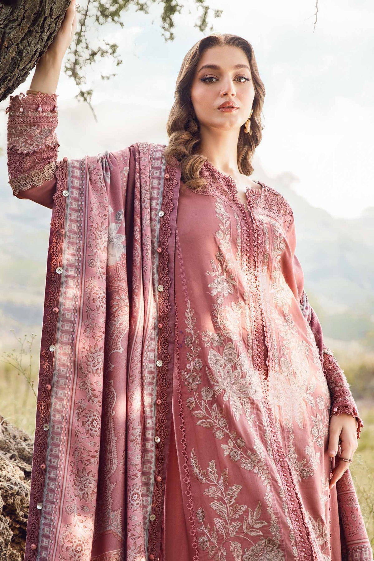 Maria B | M Prints Winter 24 | MPT-2404-A L Tea Pink Linen