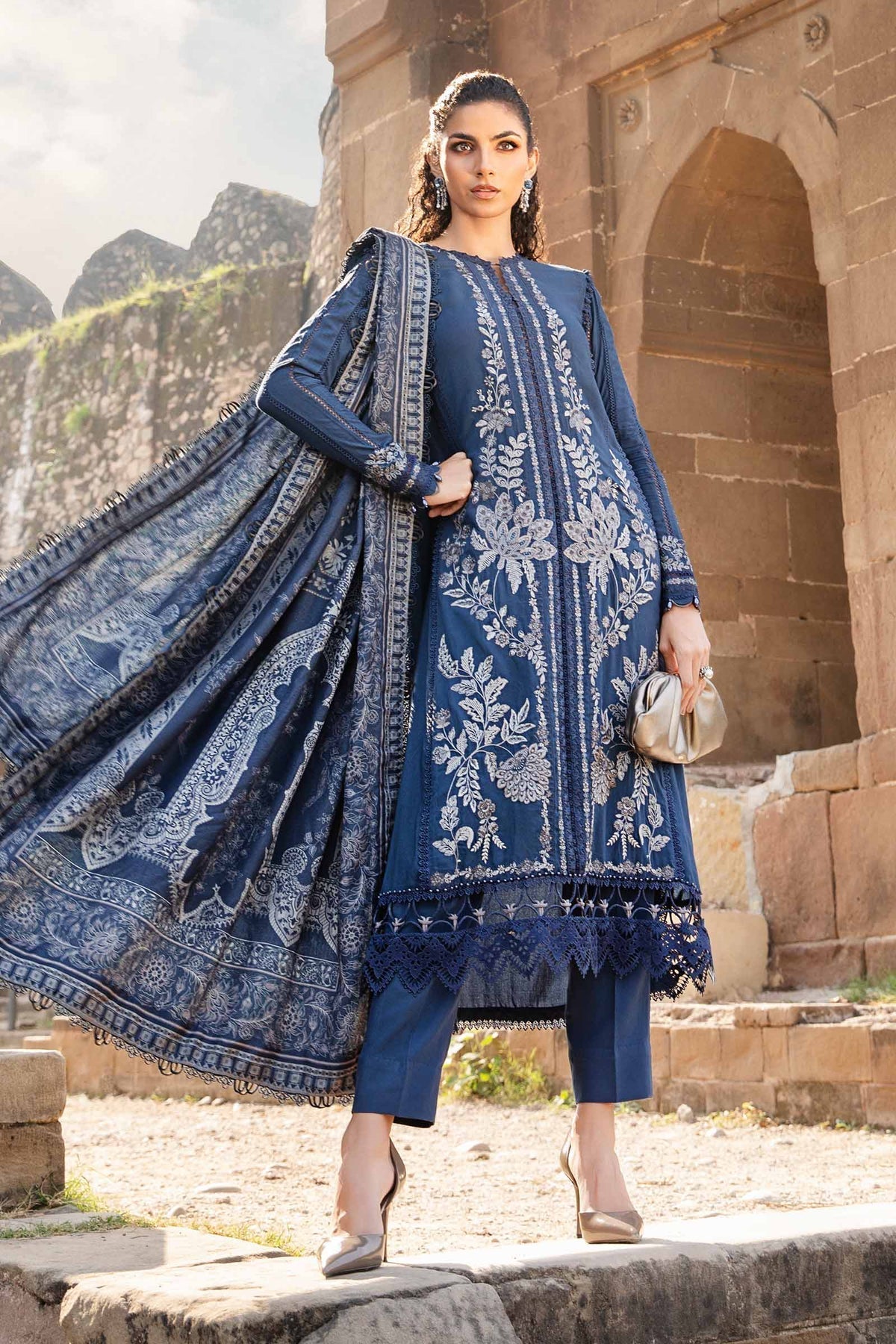Maria B | M Prints Winter 24 | MPT-2404-B XS Navy Blue Linen