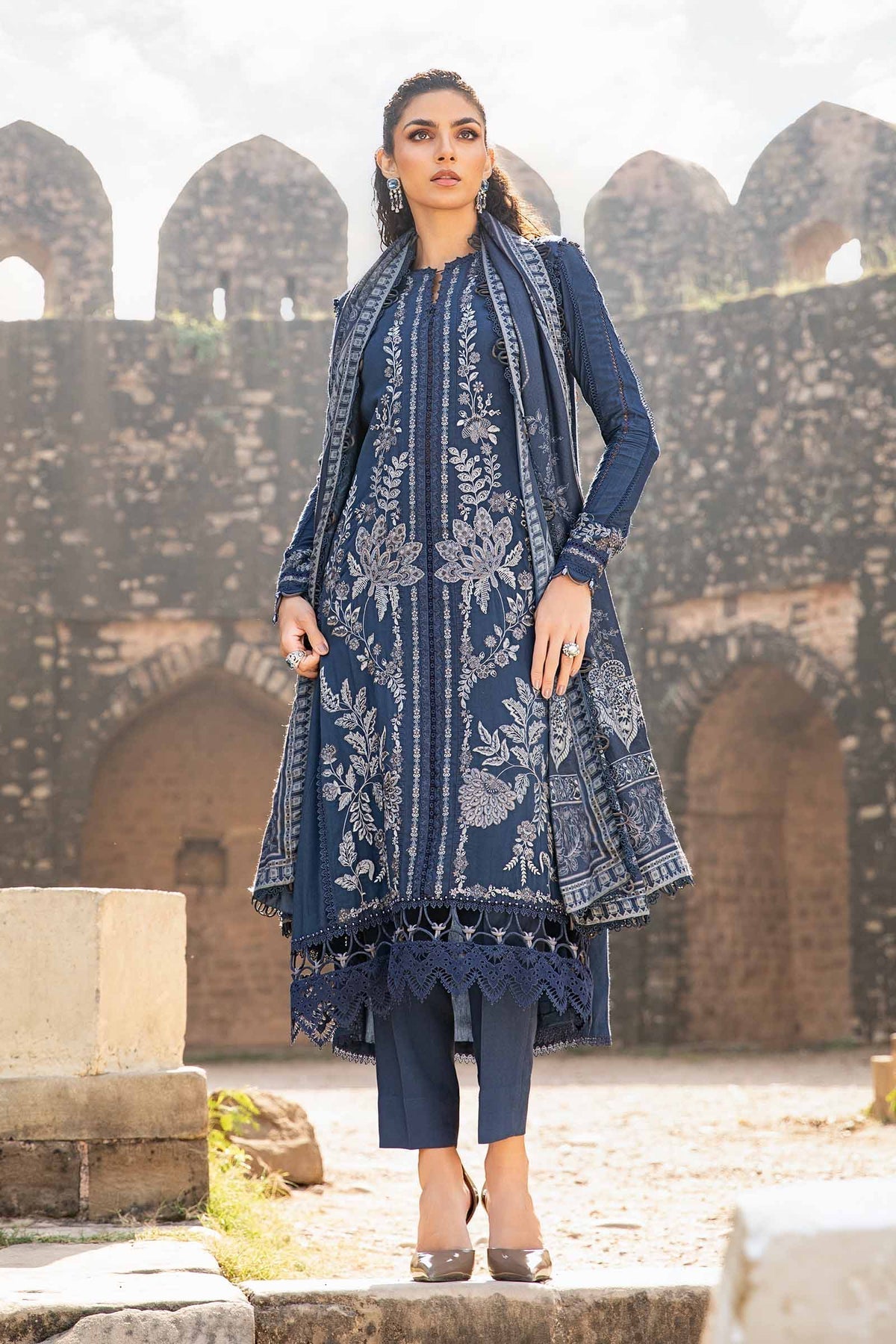 Maria B | M Prints Winter 24 | MPT-2404-B L Navy Blue Linen