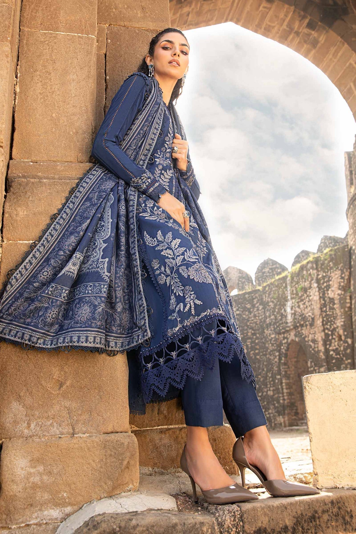 Maria B | M Prints Winter 24 | MPT-2404-B XL Navy Blue Linen