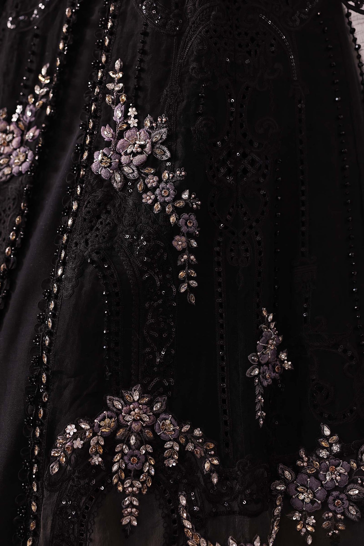 Maria B | Mbroidered 2025 | BD-3004 Custom Size Black Long Open Gown with Lehnga